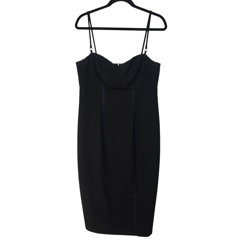 Likely Black Lace Trim Bustier Sheath Midi Dress Womens Size 14 Spaghetti Strap